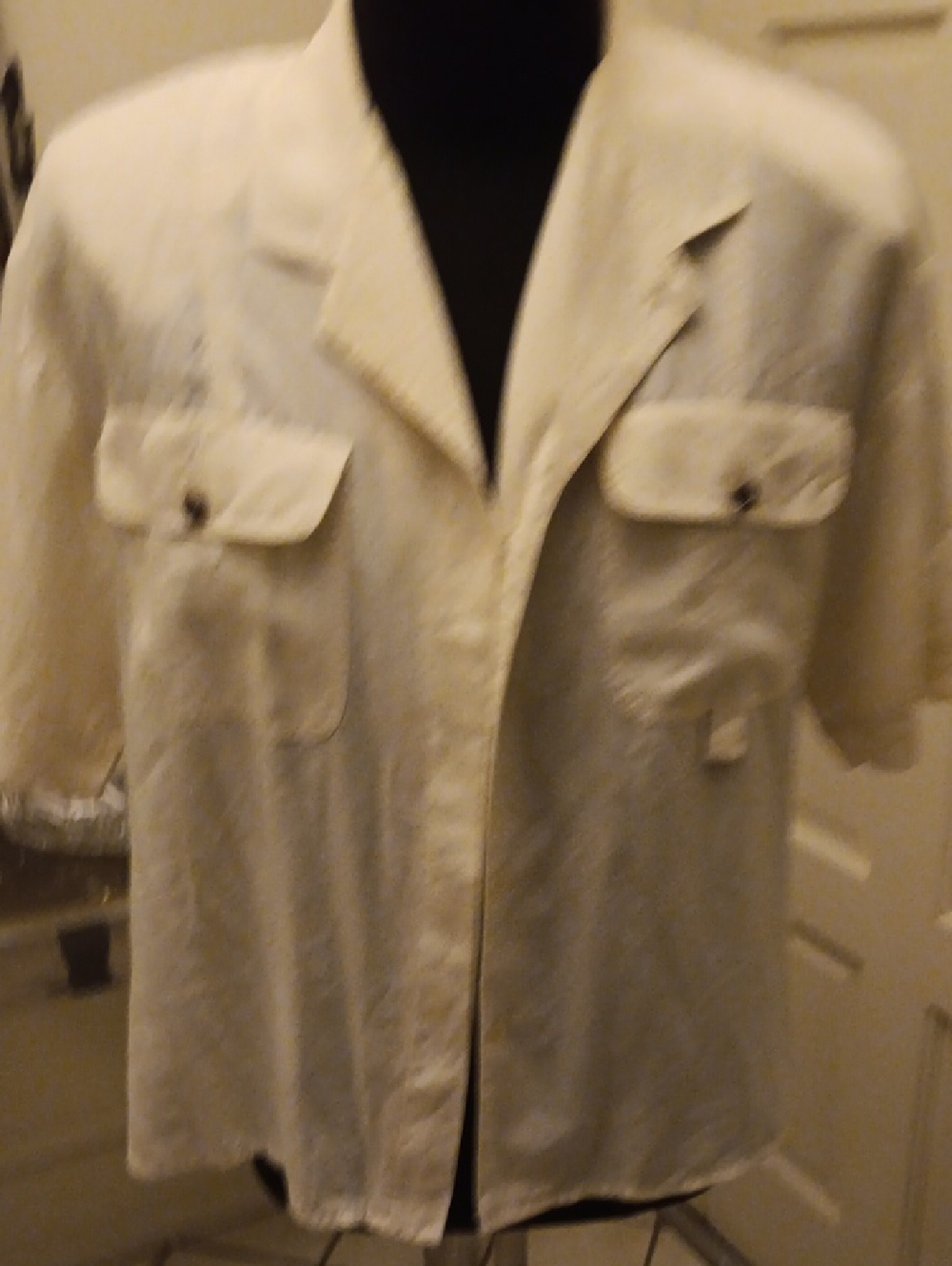 Casual Cream Short-Sleeve Button-Front Blouse